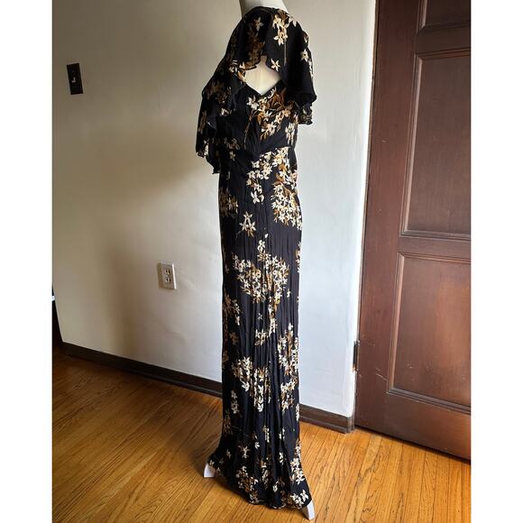 AMUSE Society | Black Floral Alana Maxi Dress Lace up Neck | Size Small - Picture 5 of 7